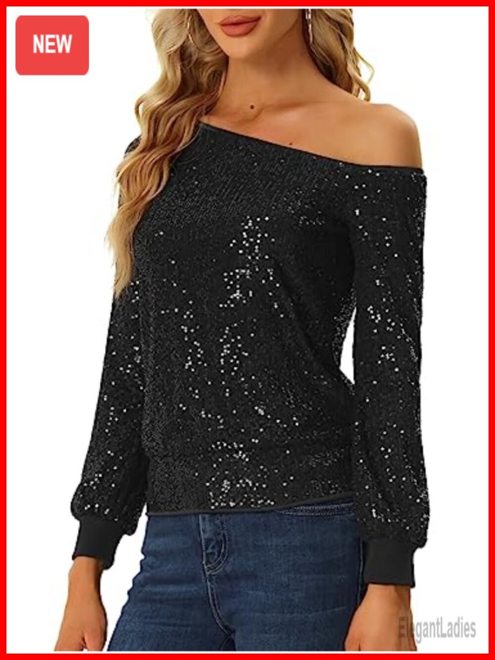Sequin Off Shoulder Long Sleeve Party Top